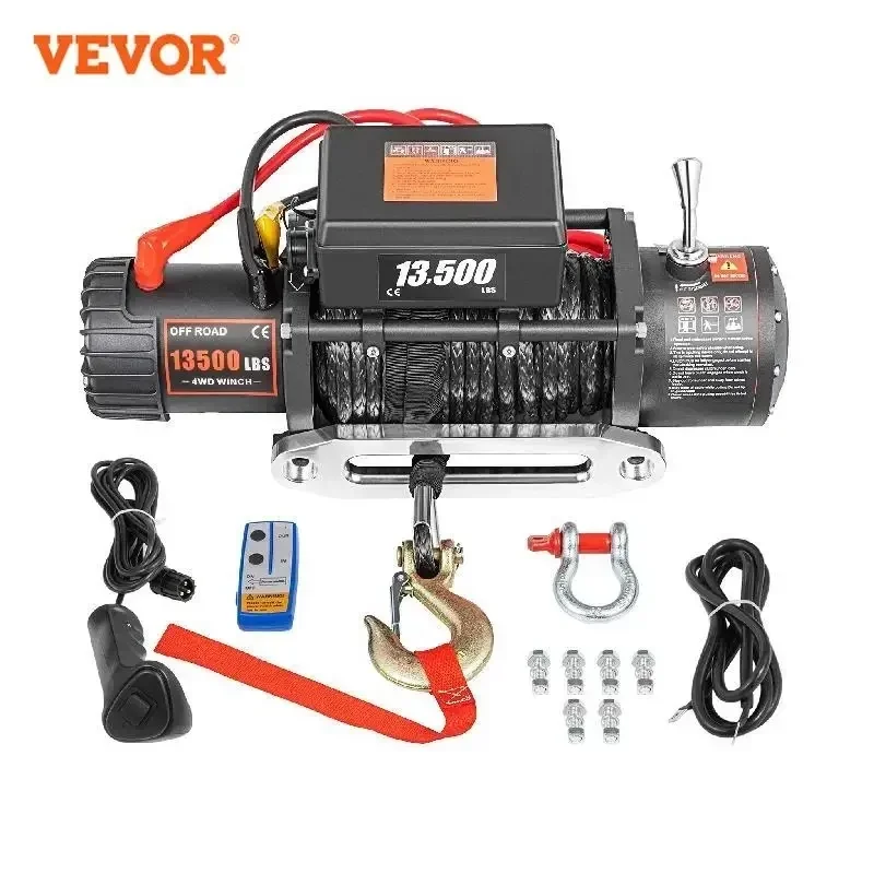 Treuil électrique VEVOR 13 500 lb (6 120 kg), 12 V, avec câble synthétique de 28 m pour 4x4 et remorquage.