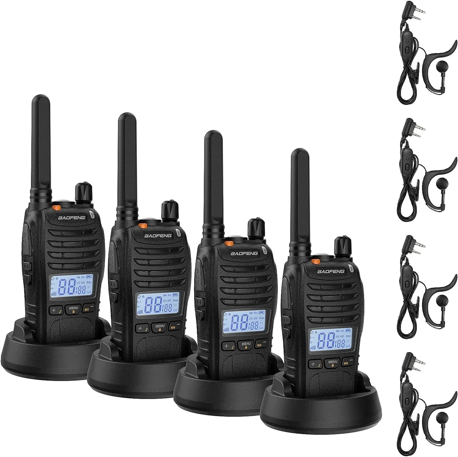 BAOFENG BF-88ST Pro Talkies-walkies - Pack de 4, longue portée, rechargeables, sans licence, radios bidirectionnelles PMR446 avec écran LCD