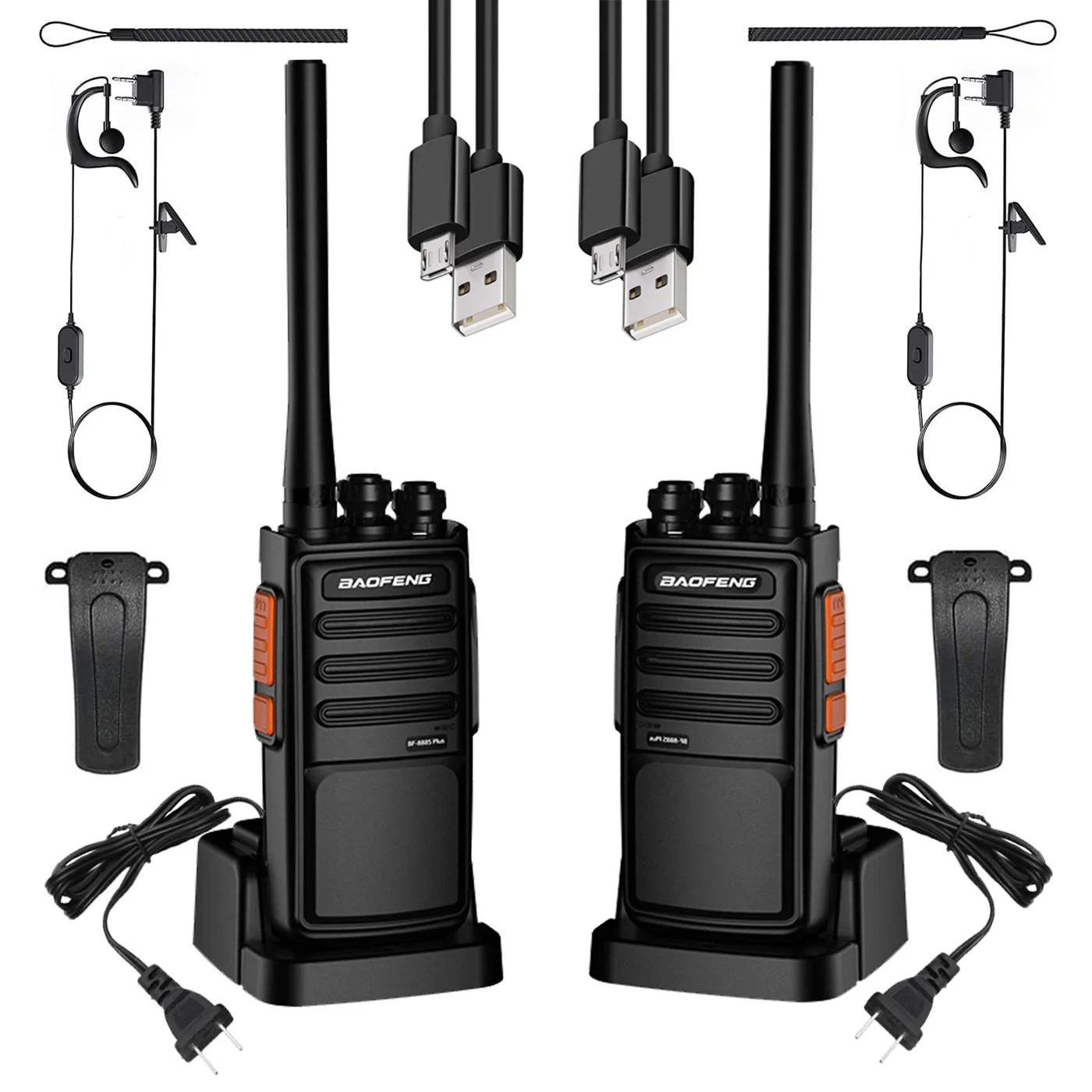 Talkies-walkies Baofeng BF-888S PLUS (lot de 2) - UHF 400-470 MHz, 16 canaux, radio bidirectionnelle longue portée avec chargeur USB