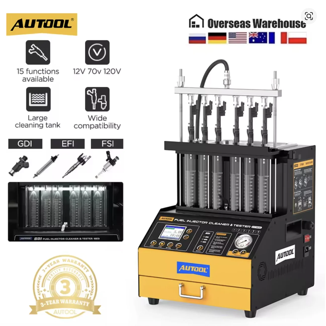 Nettoyeur et testeur d'injecteurs piézoélectriques AUTOadvocate, appareil à 6 intervalles, 110 V-230 V, CT500 GDI EFI FEI