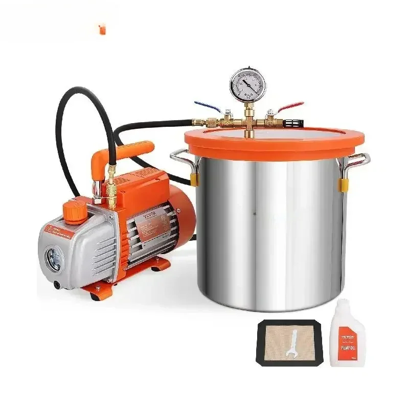 VEVOR Kit de pompe à chambre à vide 3 CFM - 3 et 5 gallons avec couvercle en verre trempé, dégazage et stabilisation pour le travail du bois et l'époxy