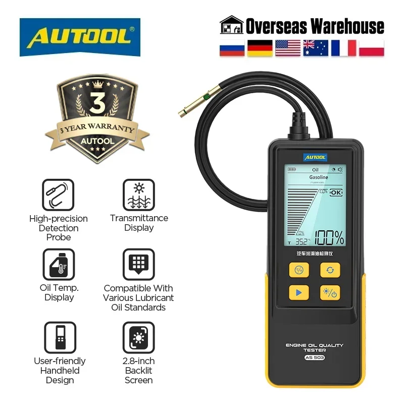 Testeur d'huile moteur numérique LCD AUTOOL AS503 pouces - Détecteur de qualité d'huile moteur et outil de réparation de la qualité d'huile POA
