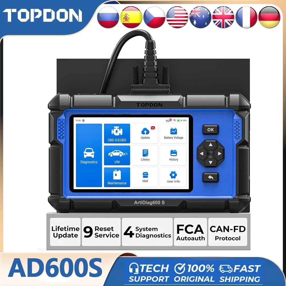 Scanner OBD2 TOPDON AD600S : outil de diagnostic et lecteur de codes pour ABS/SRS/boîte automatique/moteur 9, service de réinitialisation et mise à...