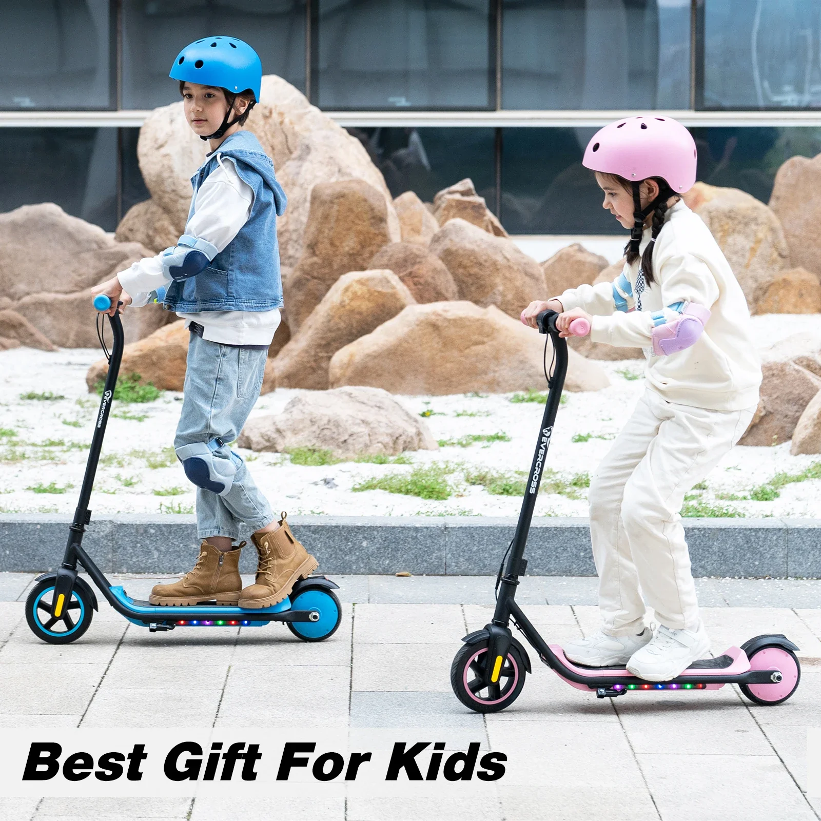 Trottinette électrique pour enfants EVERCROSS TECH E6 - 7" légère et pliable, autonomie de 15 km, lumières LED 7 couleurs, 3 modes de vitesse...