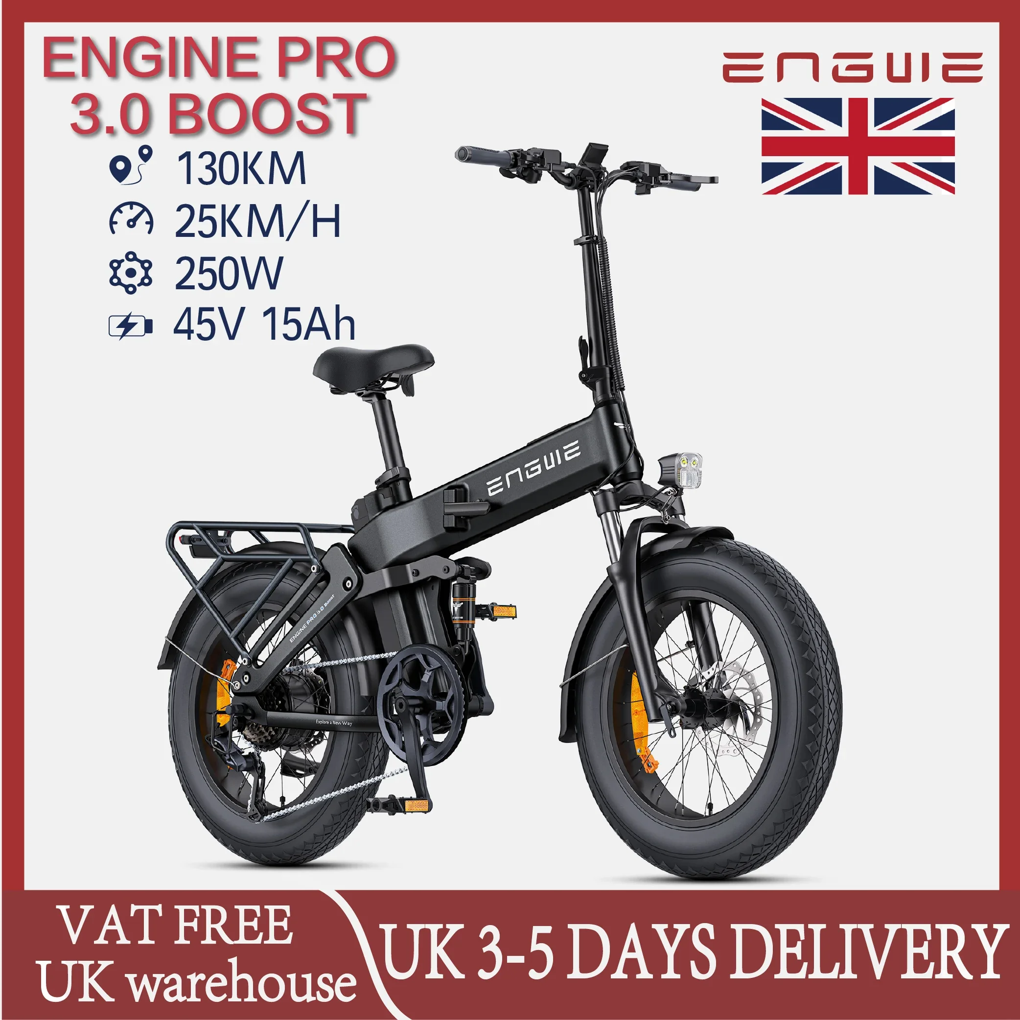 Vélo électrique ENGWE Engine Pro Boost - Moteur 250 W, batterie 48 V 15 Ah, pneus 20 pouces, freins à disque hydrauliques, pliable